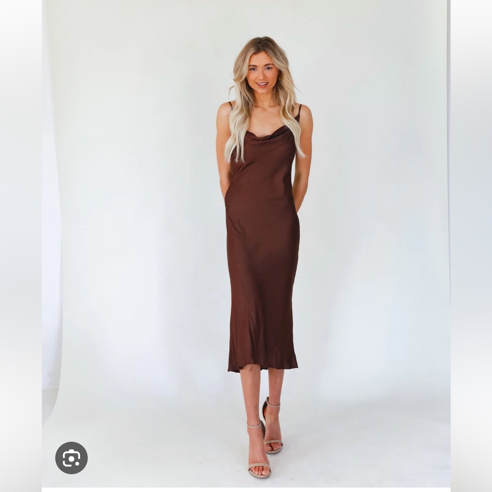 Olivaceous silky midi dress